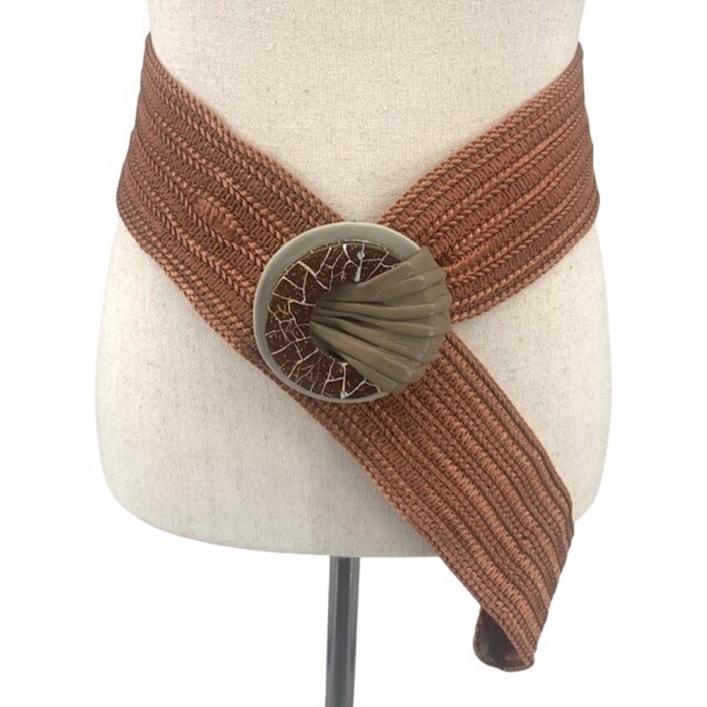 Vintage Waldorf Creations Woven Belt Brown Wide Buckle 70s Boho Hippie Miami